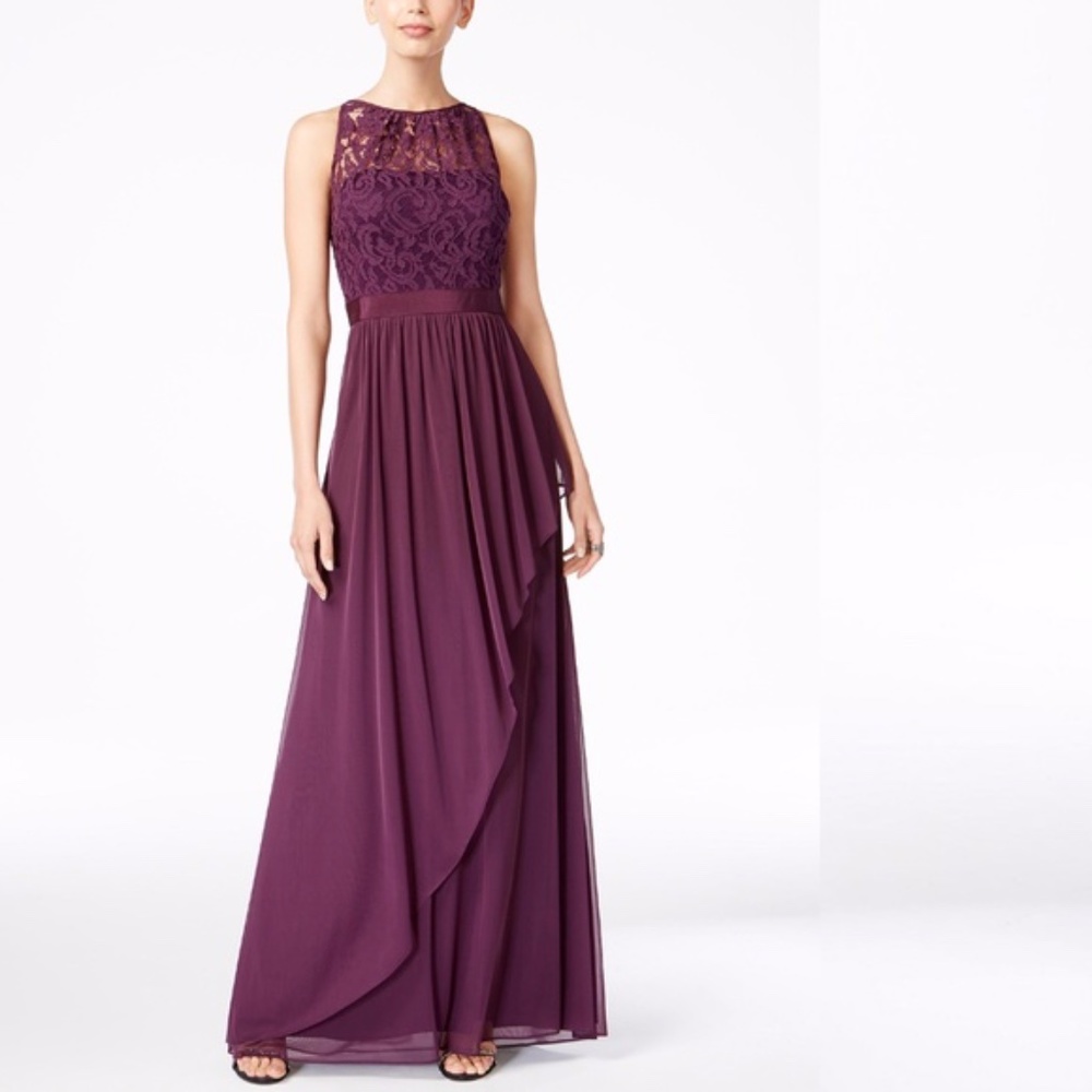 Adrianna Papell Lace Illusion Halter Gown